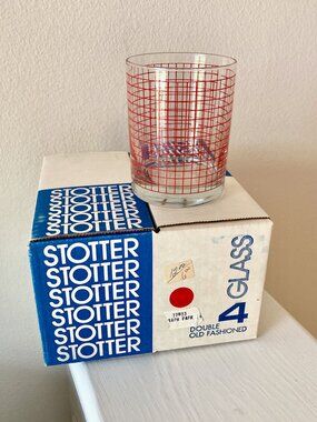 1970s Bar Glasses Set of 8 Vintage Stotter in Box Double Old Fashioned 12 oz.